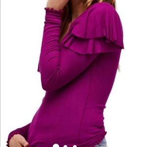 Free People knit ruffled berry color size L top